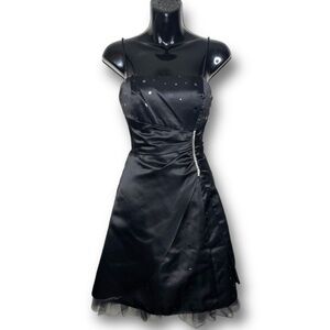 Blondie Nites Sz 3 Short Black Rhinestone Sequin Lace Up Tulle Event Party Dress